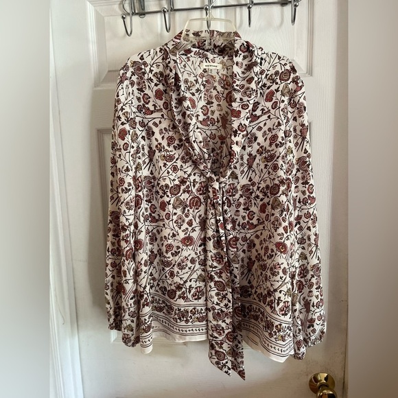 Max Studio Tops - Max Studio Floral Tie Collar Blouse Shirt Women’s medium Paisley Western Boho